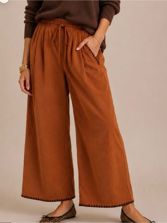 Gigio Pants - Women's Rust Wide-Leg Fine Corduroy Drawstring Pants